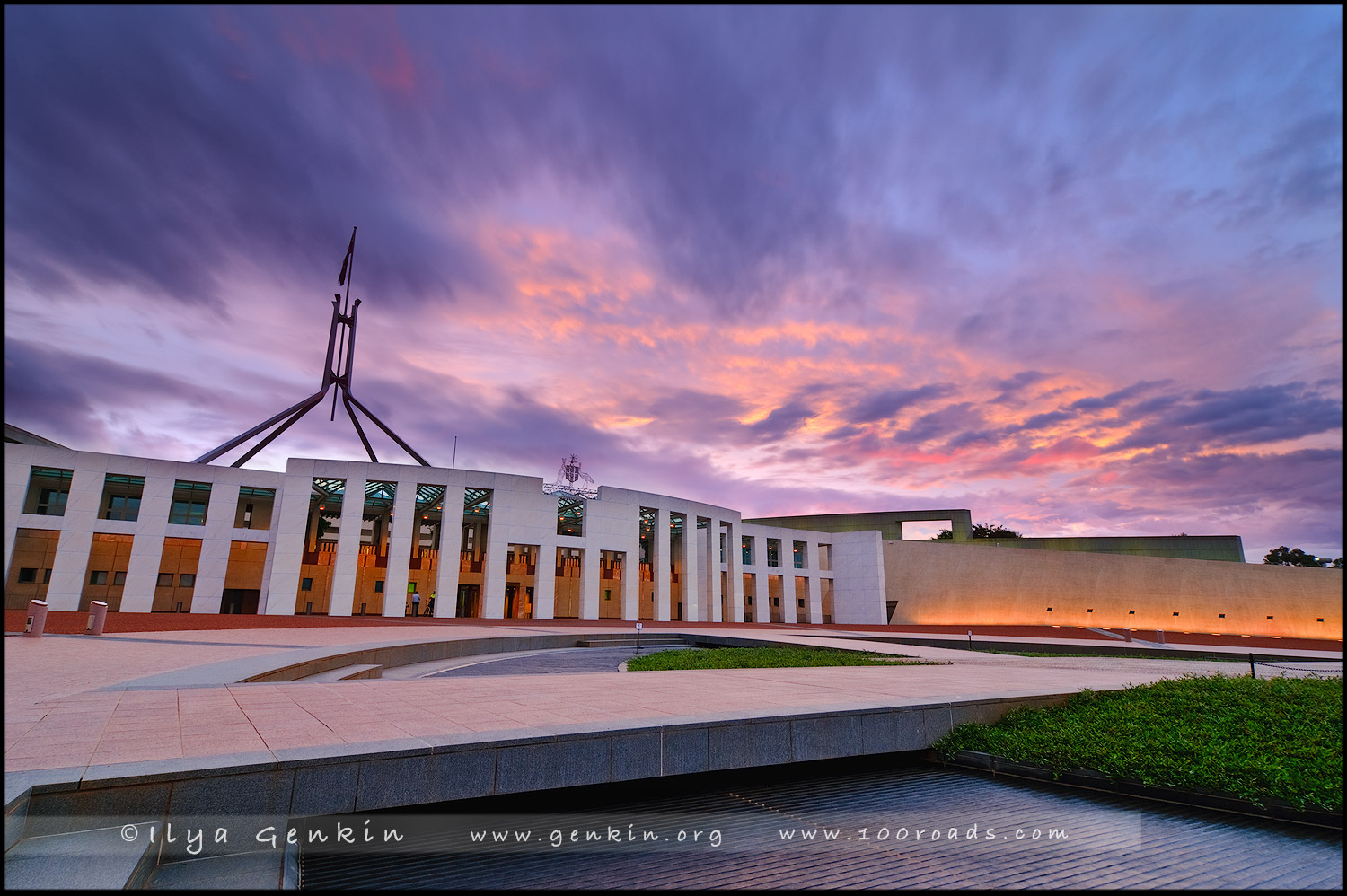 Дом правительства, Parliament House at Sunset, Столичная Гора, Capital Hill, Канберра, Canberra, Австралийская столичная территория, ACT, Австралия, Australia