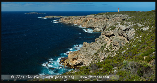 Вид с Выдающийся Скал (Remarkable Rocks) на Маяк Дю Куэдик (Cape du Couedic Lighthouse), Остров Кенгуру, Kangaroo Island, Южная Australia, South Australia, Австралия, Australia