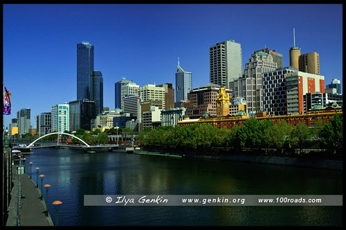 Вид на берег Ярры и Южный Берег с Моста Принца, View on Yarra and Southbank Promenade from Princes Bridge, Мельбурн, Melbourne, Австралия, Australia