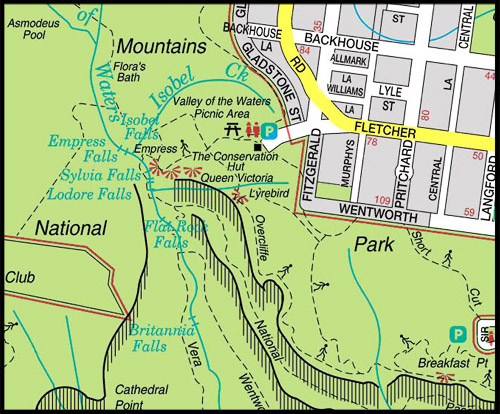 <Карта Долины Вод, Map of The Valley of the Waters, Водопады Вентворт, Вентворт Фолс, Wentworth Falls, Голубые Горы, Blue Mountains, Новый Южный Уэльс, NSW, Австралия, Australia