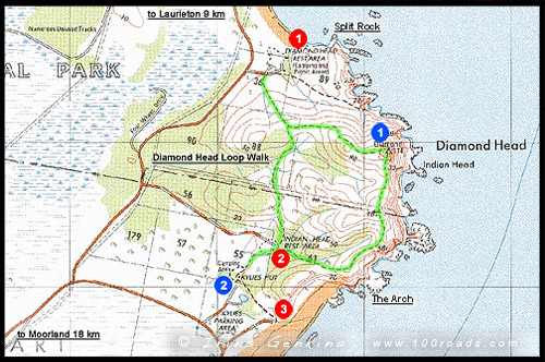 Карта-схема Бриллиантового Мыса, Map of Diamond Head, Национальный парк Крауди Бэй, Crowdy Bay National Park, Новый Южный Уэльс, NSW, Австралия, Australia