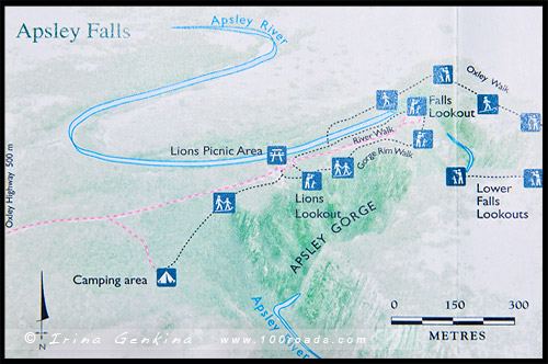 Схема треков, Водопад Апслей, Apsley Falls, Валча, Walcha, Новая Англия, New England, Новый Южный Уэльс, New South Wales, NSW, Австралия, Australia