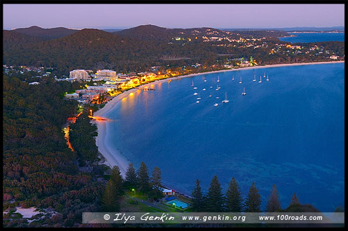 Мелководный Залив, Shoal Bay, юго-восточная смотровая площадка, Вершина мыса Томари, Tomaree Head, Бухта Нельсона, Nelson Bay, Порт Стивенс, Порт Стефенс, Port Stephens, Новый Южный Уэльс, NSW, Австралия, Australia