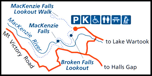 Схема тропы к Водопаду Маккензи, MacKenzie Falls, Парк Грэмпианс, Парк Грэмпианс, Grampians Natonal Park, Виктория, Victoria, VIC, Австралия, Australia