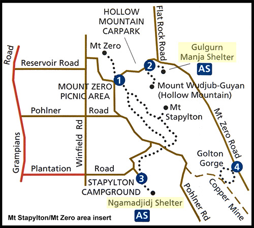 Карта-схема района Mt. Zero и Mt. Stapylton, Map of area Mt. Zero and Mt. Stapylton, Парк Грэмпианс, Grampians Natonal Park, Виктория, Victoria, VIC, Австралия, Australia