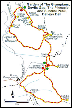 Схема треков, Map of wolks, Страна чудес, Wonderland, Парк Грэмпианс, Grampians Natonal Park, Виктория, Victoria, VIC, Австралия, Australia