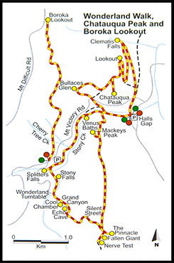 Схема треков, Map of wolks, Страна чудес, Wonderland, Парк Грэмпианс, Grampians Natonal Park, Виктория, Victoria, VIC, Австралия, Australia