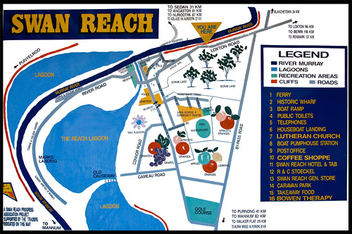 Схема городка Свон Рич, Scheme of Swan Reach, Мюррей, Murray, Южная Австралия, South Australia, SA, Австралия, Australia