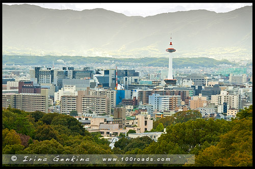 Вид на вечерний Киото от Храма Киёмидзу, Kyoto Tower Reflections, Киото, Kyoto, 京都市, регион Кансай, Kansai, Хонсю, Honshu Island, 本州, Япония, Japan, 日本