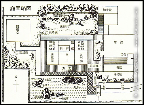 Карта-схема храма, Рюген-ин, Ryogen-in, 龍源院, Дайтоку-дзи, Daitoku-ji, 大徳寺, Киото, Kyoto, 京都市, регион Кансай, Kansai, Хонсю, Honshu Island, 本州, Япония, Japan, 日本