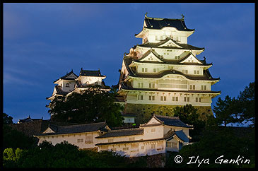 Himeji Castle at Night, Hyogo Prefecture, Kansai region, Honshu Island, Japan