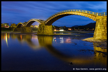 Kintai-kyo (Kintai Bridge) at Night, Iwakuni, Honshu, Japan