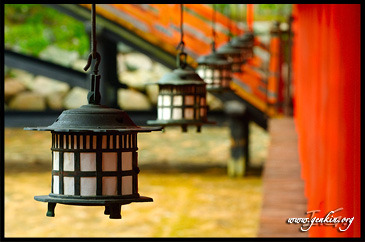 Lanterns at Itsukushima Shrine, Miyajima, Honshu, Japan