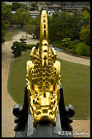 Сятихоко на крыше Замка Окаяма (Кинъу-дзё), Okayama Castle, Okayama, Honshu, Japan