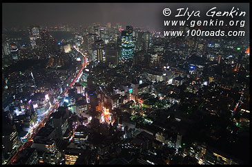 Ночной Токио с Обзорной площадки, Tokyo skyline and Tokyo Tower from Roppongi Observation Desk, Роппонги Хиллс, Roppongi Hills, 六本木ヒルズ, Токио, Tokyo, 東京, Регион Канто, Kanto Region, 関東地方, Хонсю, Honshu Island, 本州, Япония, Japan, 日本