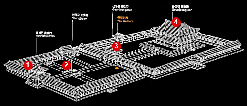 Схема центральной части, Дворец Кёнбок, Кёнбоккун, Gyeongbokgung, 경복궁, 景福宫, Сеул, 서울, Seoul, 서울특별시, 首爾, 特別市, Южная Корея, 대한민국, 大韓民國, South Korea, Азия, Asia