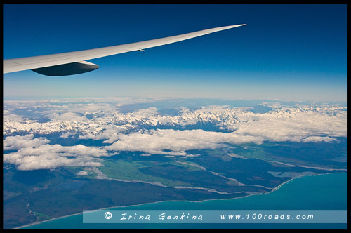 Новая Зеландия под крылом самолета, Южный остров, South Island, Новая Зеландия, New Zealand