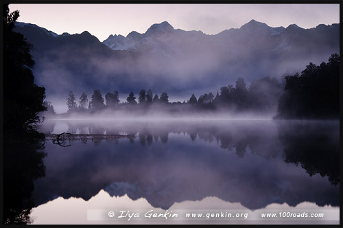 Озеро Матесон, Lake Matheson, Южный остров, South Island, Новая Зеландия, New Zealand