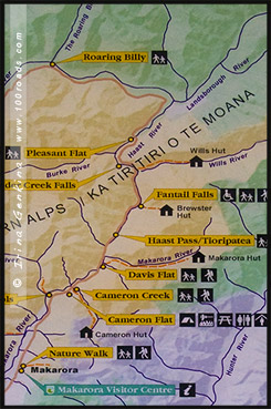 Карта трассы Хааст, Map of HWY Haast, Южный остров, South Island, Новая Зеландия, New Zealand