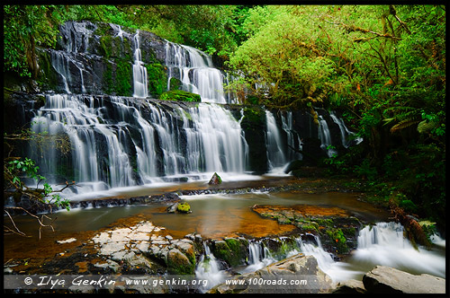 Водопад Пуракаунуи, Пу Ракау Нуи, Перакауни, Purakaunui Falls, Катлинс, The Catlins, Southland Region, Южный остров, South Island, Новая Зеландия, New Zealand