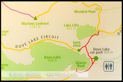 Карта-схема, Map, Озеро Дав, Lake Dove, Озеро Голубка, Парк Крэдл Маунтен, Cradle Mountain NP, Тасмания, Tasmania, Австралия, Australia