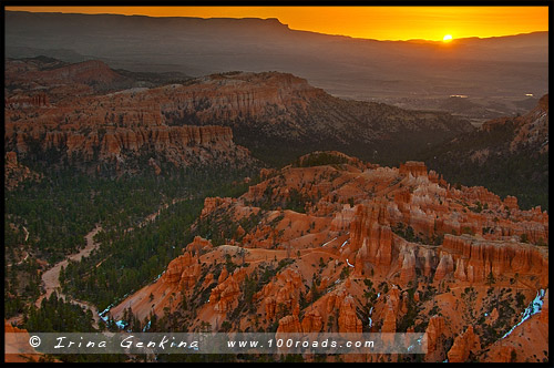 Рассвет, Амфитеатр Брайс, Bryce Amphitheater, Точки Вдохновения, Inspiration Point, Каньон Брайс, Bryce Canyon, Юта, Utah, США, USA, Америка, America