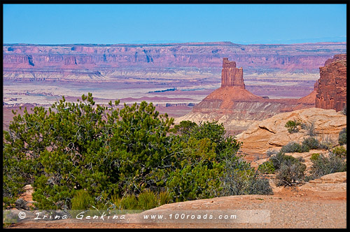 Обзорная площадка, Grand View Point Overlook, район Остров в небе, Island in the Sky District, Национальный парк Каньонлэндс, Canyonlands National Park, Юта, Utah, США, USA, Америка, America