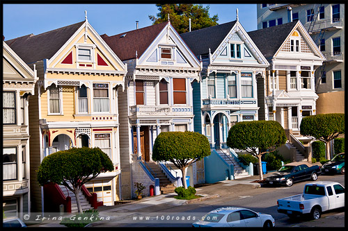 Раскрашенные леди, Painted Ladies, Аламо-Cквер, Alamo Square, Сан Франциско, San Francisco, Калифорния, California, СЩА, USA, Америка, America