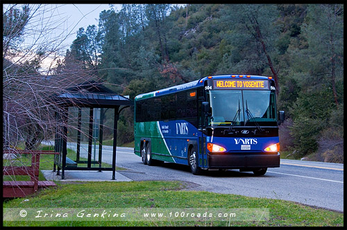 Остановка, Bus stop, YARTS, Yosemite View Lodge, Национальный парк Йосемити, Yosemite National Park, Калифорния, California, СЩА, USA, Америка, America