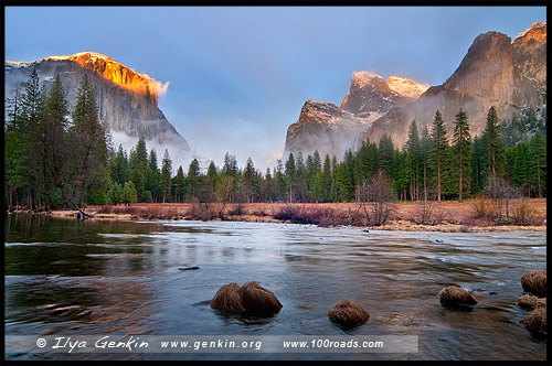 Вид Долины, Valley View, Национальный парк Йосемити, Yosemite National Park, Калифорния, California, СЩА, USA, Америка, America