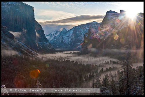 Вид от тоннеля, The Tunnel View, Национальный парк Йосемити, Yosemite National Park, Калифорния, California, СЩА, USA, Америка, America