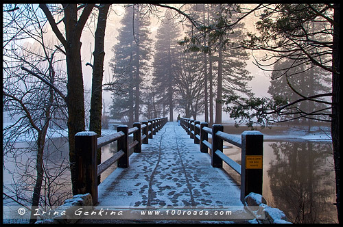 Качающейся мост, Swinging Bridge, Национальный парк Йосемити, Yosemite National Park, Калифорния, California, СЩА, USA, Америка, America