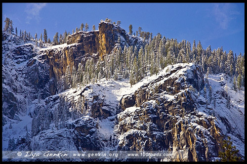 Фрагмент Скал Кафедральный собор, Cathedral Rock, Национальный парк Йосемити, Yosemite National Park, Калифорния, California, СЩА, USA, Америка, America